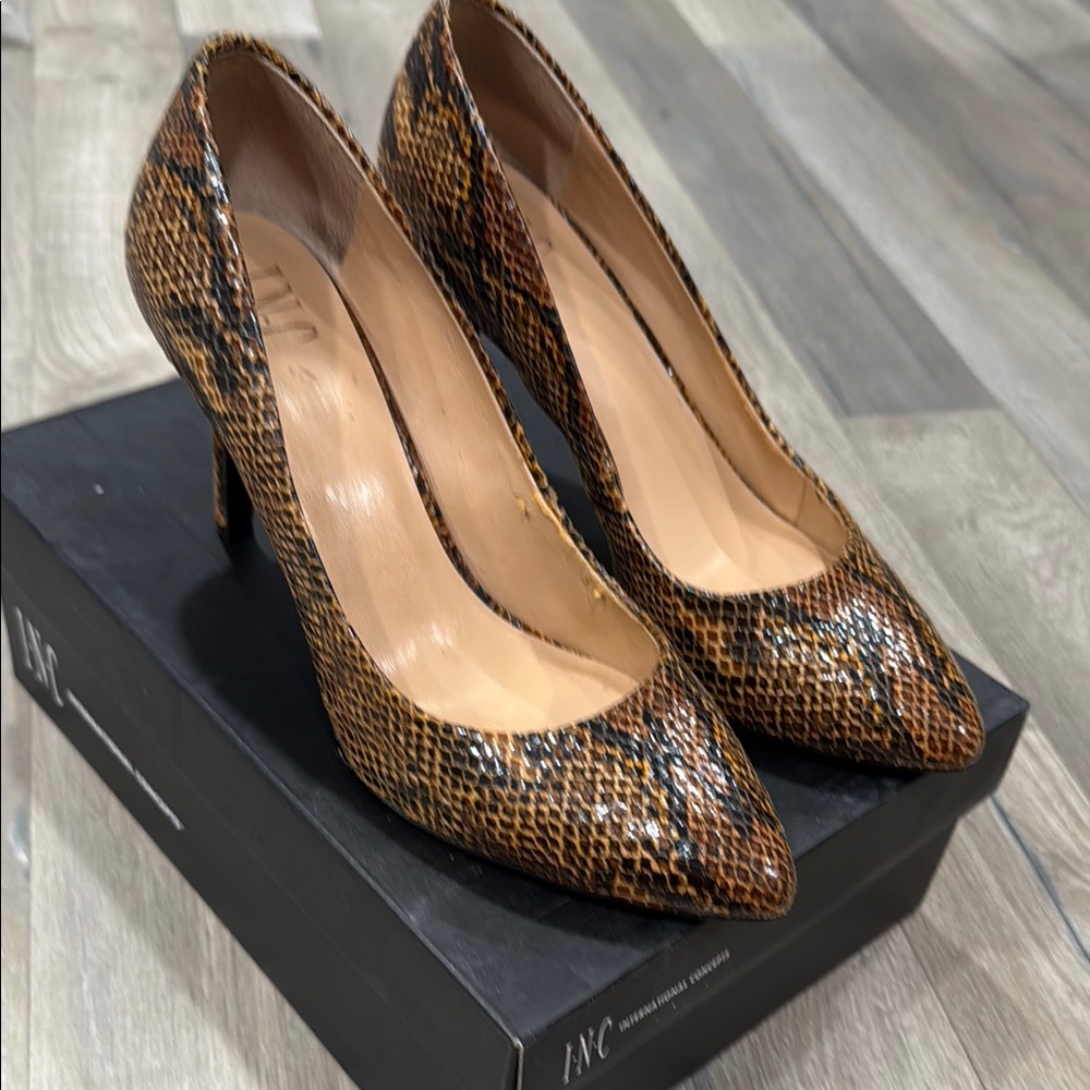 INC International Concepts Brown Heels Snakeskin Texture